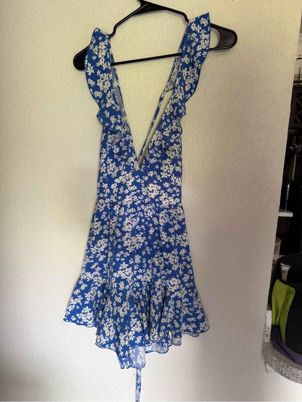Blue Floral Ruffle V‑Neck Women's Romper